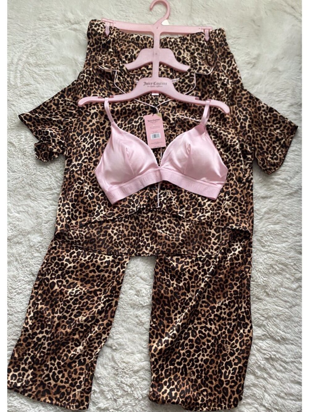 3 Piece Juicy Couture Pajama Set Animal Print Soft Satin Leopard Women’s Sz XL